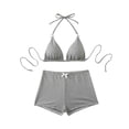 thumbnail image 2 of 2 Piece Swimsuit for Women, Two Piece Swimsuit for Women, 2 Piece Bathing Suits for Women, Women's Gingham Plaid Swimsuits Bow Triangle Halter Shorts Bottoms Bikini Sets Bathing Suit, Gray M, 2 of 8