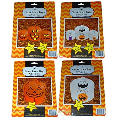 Set Of 4 Halloween Decorative Giant Lawn Bags With Twist Ties (Pumpkin & Ghost)