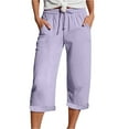thumbnail image 2 of Capri Pants for Women Lightweight Breathable Lightweight Elastic Waist Relaxed Fit Straight Leg Capris with Pockets, 2 of 6