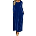thumbnail image 2 of Mifsaly Women Long Sleeve Velvet Dress Crewneck Loose Business Elegant Flowy Maxi Dresses Velour Festival Cocktail Evening Party Travel Outfits with Pockets Blue XXL, 2 of 8