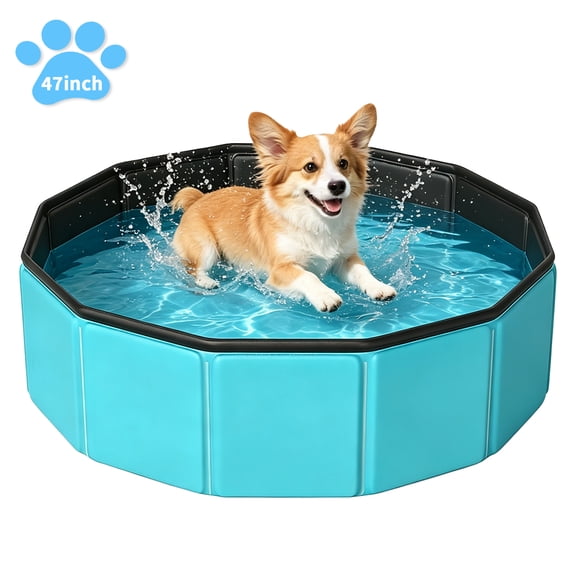 SOTOS Foldable Dog Pool, PVC Pet Swimming Pool, Portable Dog Pool Bathtub for Pets to Swim and Bath, 47" x 12" Blue