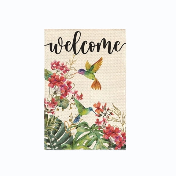 Hummingbird Floral Welcome Garden Flag 12x18 Inch Double Sided Outside, Spring Summer Burlap Yard Outdoor Flag (Multicolor)