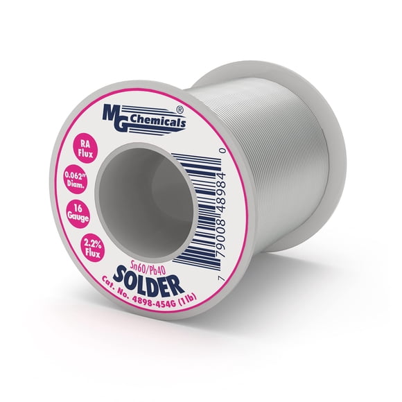 "MG Chemicals 60/40 Rosin Core Leaded Solder, 0.062"" Diameter, 1 lbs Spool" (4898-454G)