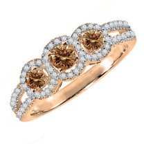 0.50 Carat (ctw) 14K Rose Gold Round Champagne & White Diamond Ladies 3 Stone Split Shank Engagement Bridal Ring 1/2 CT