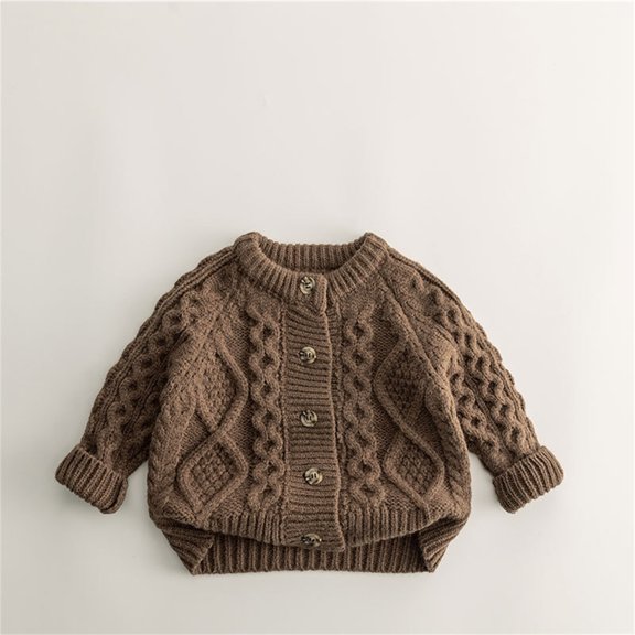 Knitted Sweater Long Sleeve Button Up Coffee Knit Cardigan Sweater Warm Winter Baby Girl Clothes Sweater for Toddler Boys 12-24 Months