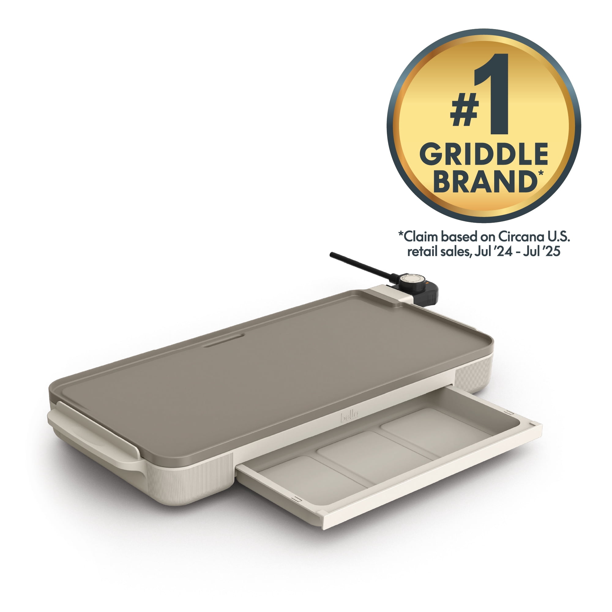 bella 10" x 20" Electric Griddle with Warming Tray, EverGood™ Ceramic Nonstick Coating & Removable Temperature Probe, Oatmilk