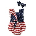 thumbnail image 3 of Baby Girl 4th of July Outfits, Sleeveless Backless Ruffle Romper with Headband Set 6M 9M 12M 18M, 3 of 8