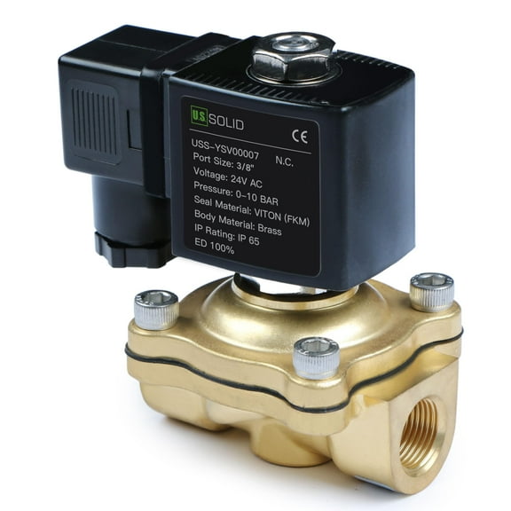 U.S. Solid 3/8" Brass Solenoid Valve - 24V AC, Normally Closed, 10 Bar Electric Valve for Water, Air, Diesel