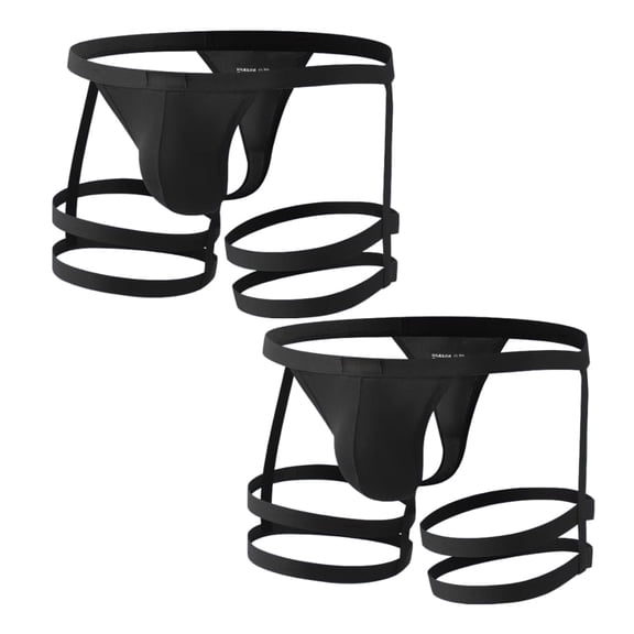 WildWatt Men Strappy Thong Underwear, 2-Pack Low Rise U Pouch Breathable Briefs Elastic Strap Design