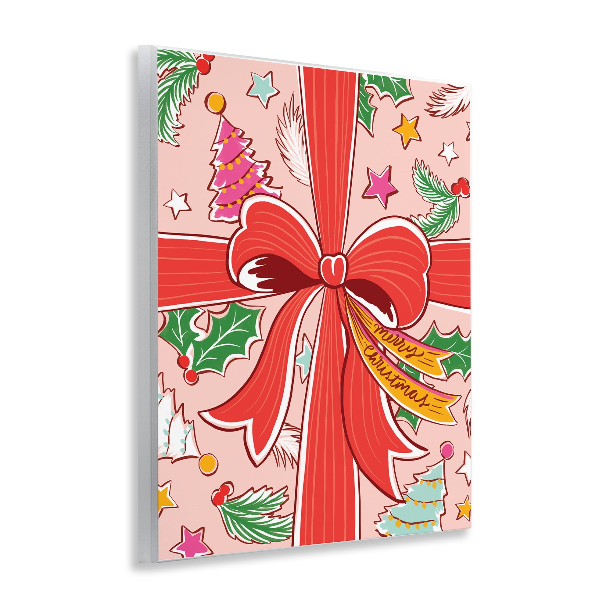 Stupell Industries Christmas Bow and Trees Holiday Painting Unframed Art Prints Wall Art, 11 x 14