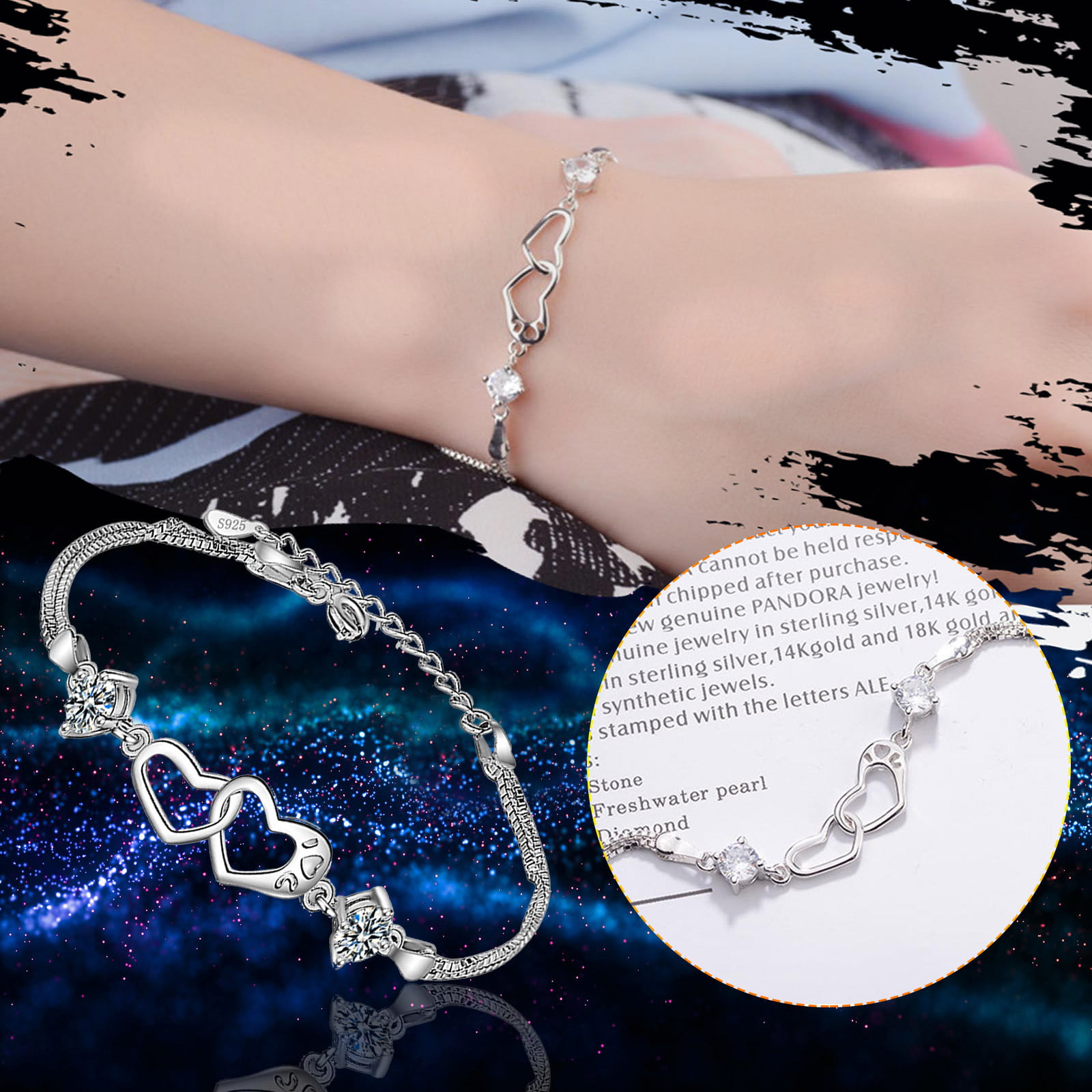 Pearl Infinity Diamante Friendship Bracelet for women girls gift Heart Clasp i2