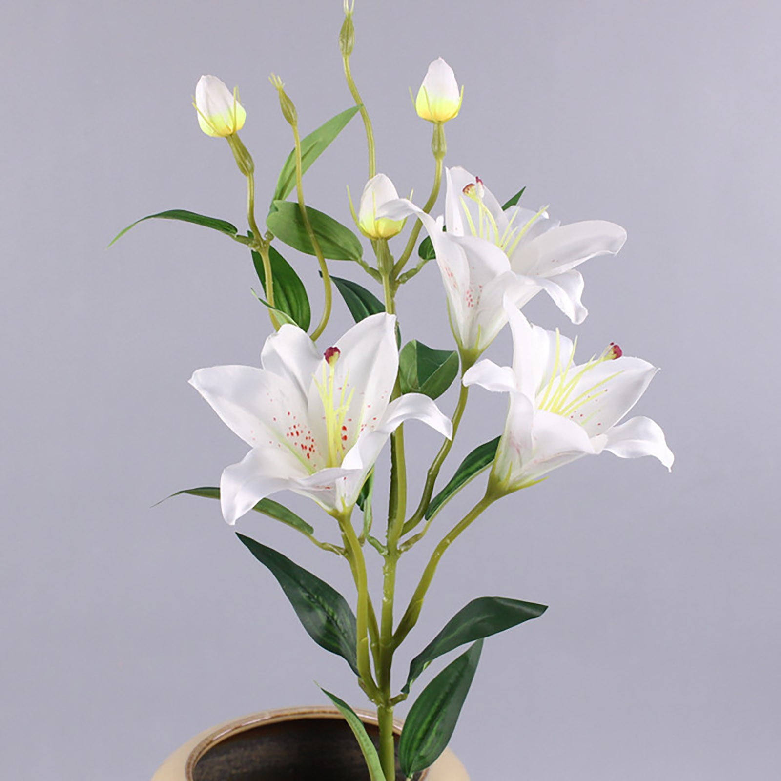 5 Pcs Stargazer Lily Artificial Flowers for Decoration, Long Stems Real Touch latex Fake Flowers, Faux Silk Easter Lily for Spring Indoor Home Office Wedding Table Centerpiece, 31.5 Inch, White