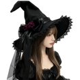 thumbnail image 5 of Hsqqdc Witch Hat Velvet Gothic Lace Pointed Hat for Lolita Halloween Party, 5 of 7