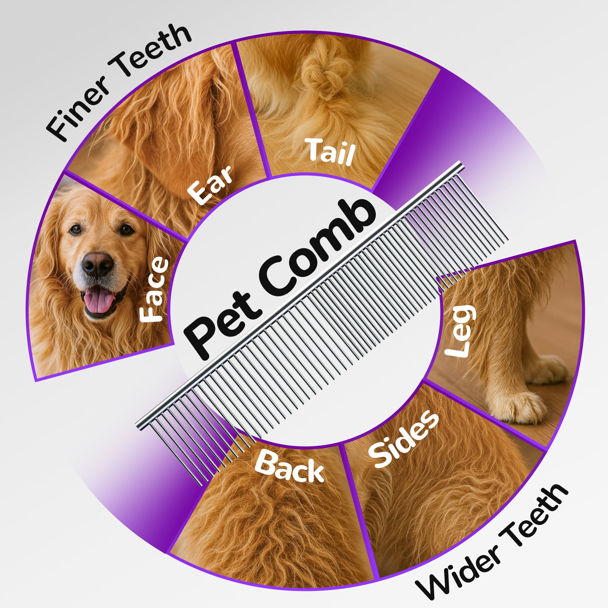 Fido Fave 3-in-1 Slicker Brush, Extra Long Pin Pet Detangler Brush & Dematting Deshedding Comb for Long-Haired and Thick Coats Dogs and Cats