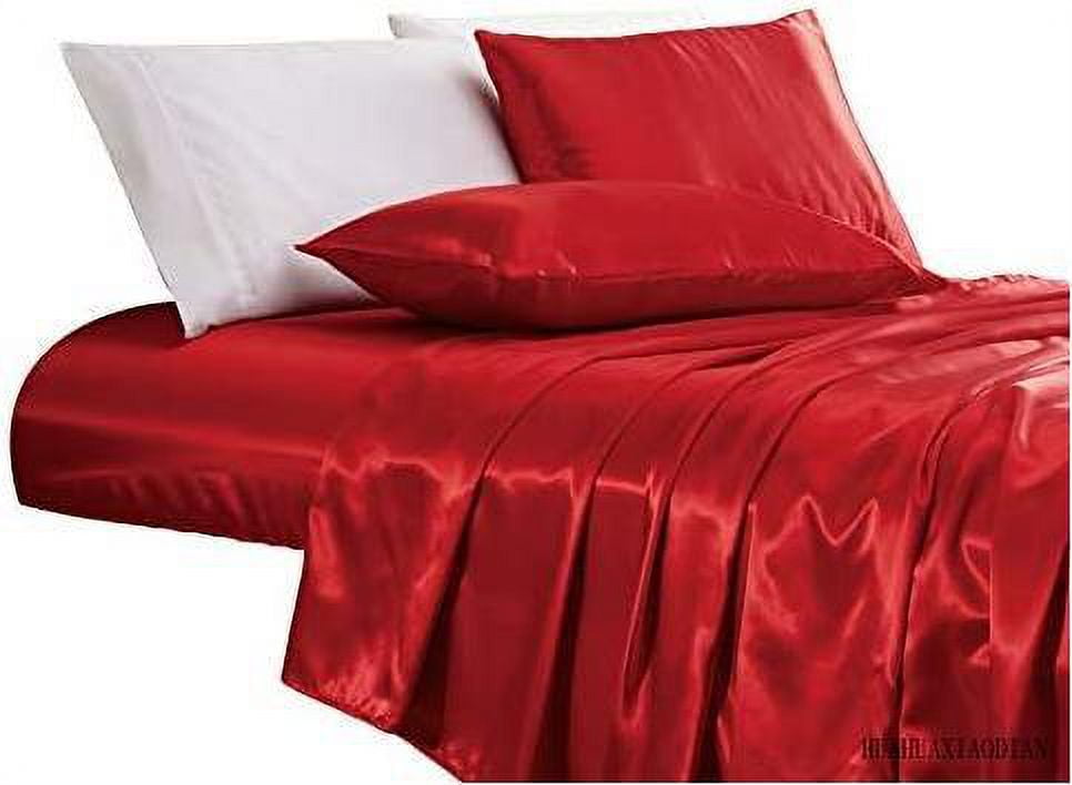 4Piece Satin Sheet Set Luxury Soft Silky Smooth Deep Pocket Bed