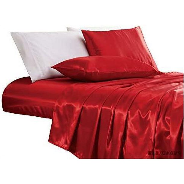 4Piece Satin Sheet Set Luxury Soft Silky Smooth Deep Pocket Bed