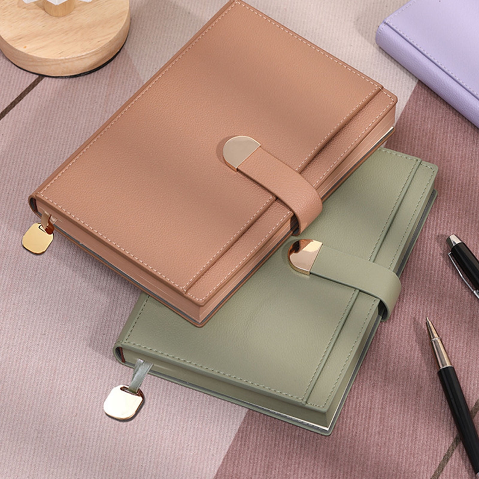 Professional PU Leather Notebook 300 Pages Lined Ribbon Bookmarks Button Closure Hardcover Journal for Writing