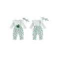 thumbnail image 3 of Loicainy Baby Toddler Girl Fake-two jumpduit for Irish, 3 6 12 18 Months Long Sleeve Clover Print Romper with Headband Holiday Clothes, 3 of 9
