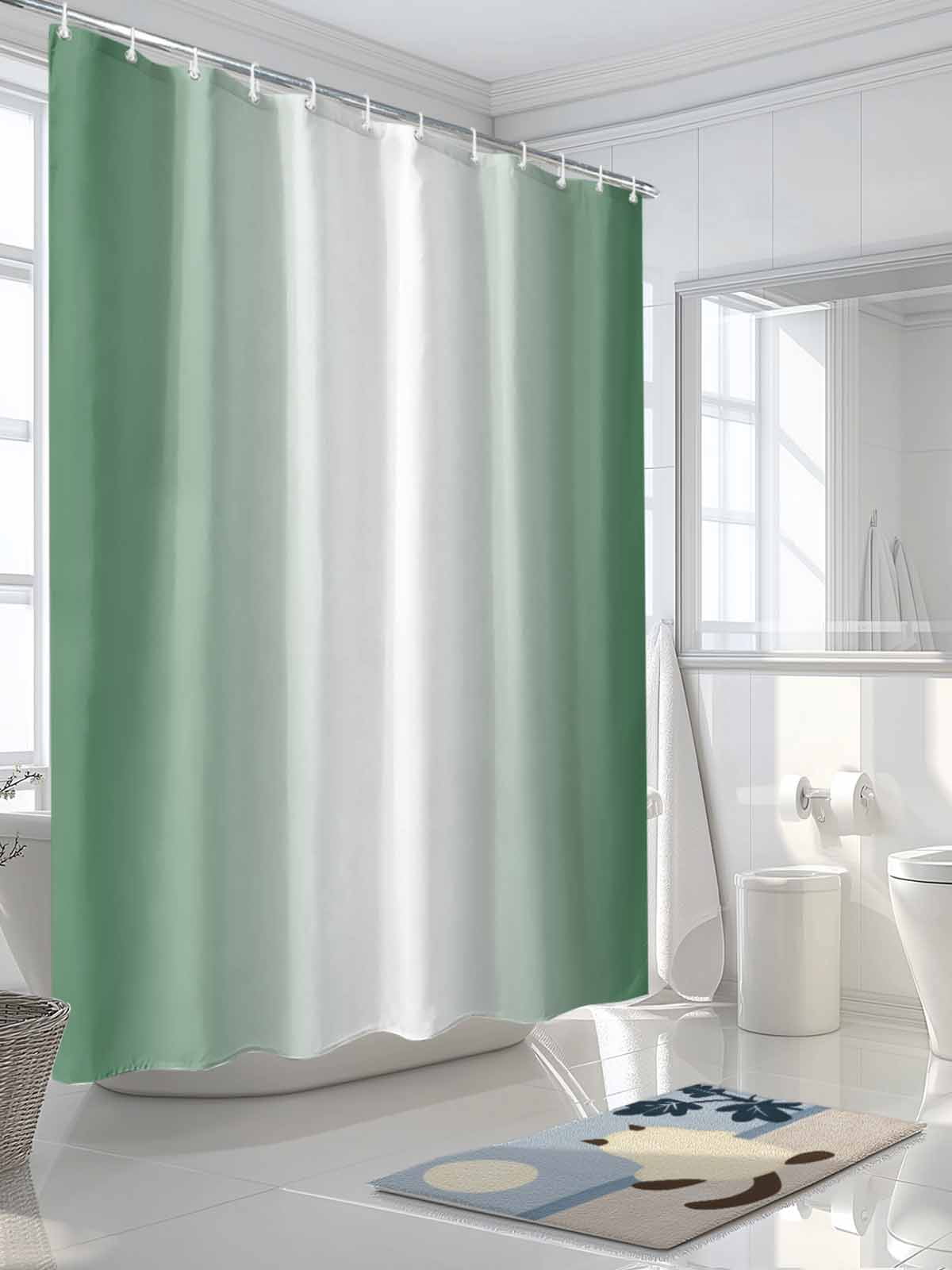 Boanket Polyester Fabric Dark Green Ombre Shower Curtain, Modern Gradient Abstract Art Waterproof Bathtub Curtain Bathroom Decor Set with Hooks 36 x 78 Inches,