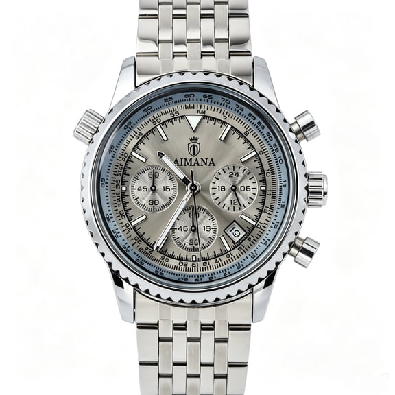 VORSEL Men Chronograph Watch Stainless Steel Band Gray Dial 42mm Date Business Dress Wristwatch