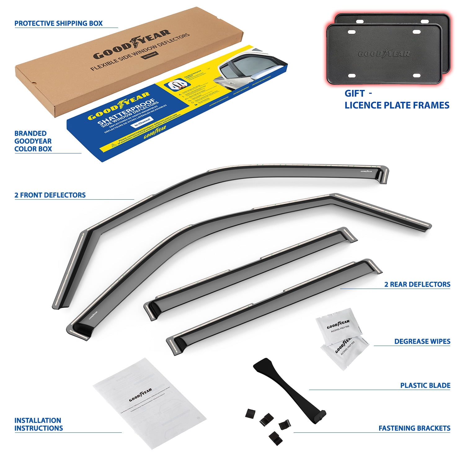 Goodyear Shatterproof In-Channel Window Deflectors for Lincoln Navigator 2007-2017, Rain Guards, Window Visors for Cars, Vent Deflector, Car Accessories, 4 pcs - GY008004