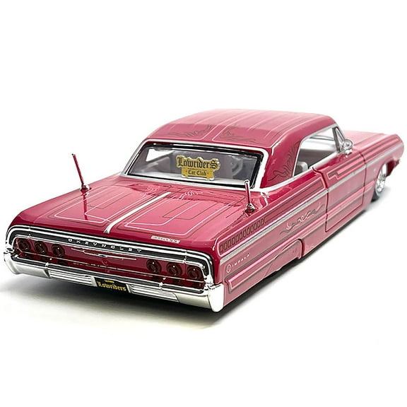 1964 Chevrolet Impala SS Pink Lowrider with Stunning Graphics and White Interior Series 1:26 Diecast Model Car by Maisto