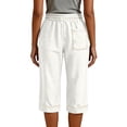 thumbnail image 5 of MLQIDK Capris for Women Trendy Summer Lounge Pants Knee Length Elastic Waist Light Weight Pants Dressy Casual Crop Capris with Pockets White XL, 5 of 5