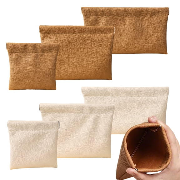 6-Pack Waterproof PU Leather Pouches – Self-Sealing, 3 Sizes for Travel Cosmetic Bags Toiletries, Accessories and Daily Storagese, travel, and the office