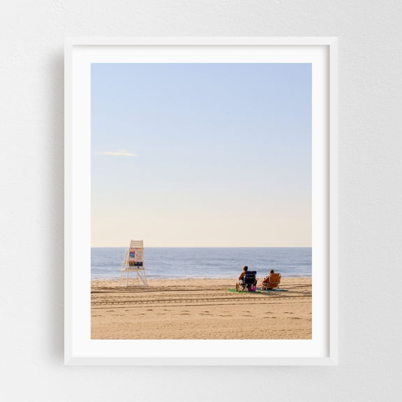 Soaking in Morning Rays on the Beach - Ocean City Maryland Photography Beach Seascape Coast Minimalist Ocean Summer Beach House White Framed Wall Art Print 6 x 8 inches