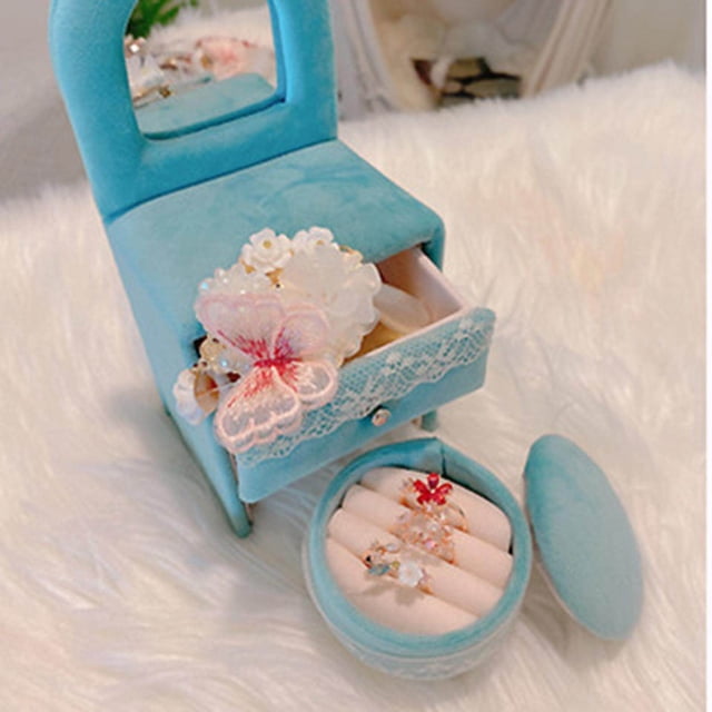 kurtrusly Chic Jewelry Storage Case for Girls Women Rings Necklace Desk Peacock Blue