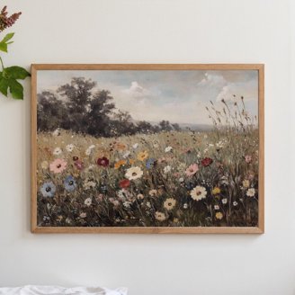 White Wildflower Meadow Landscape Wall Art Print - Walmart.com