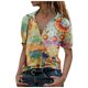 thumbnail image 2 of Puntoco Mujer Retro Impresión Manga Corta Cremallera V-Cuello Urban Casual Pullover tops Puntoco Puntoco-3006, 2 of 3