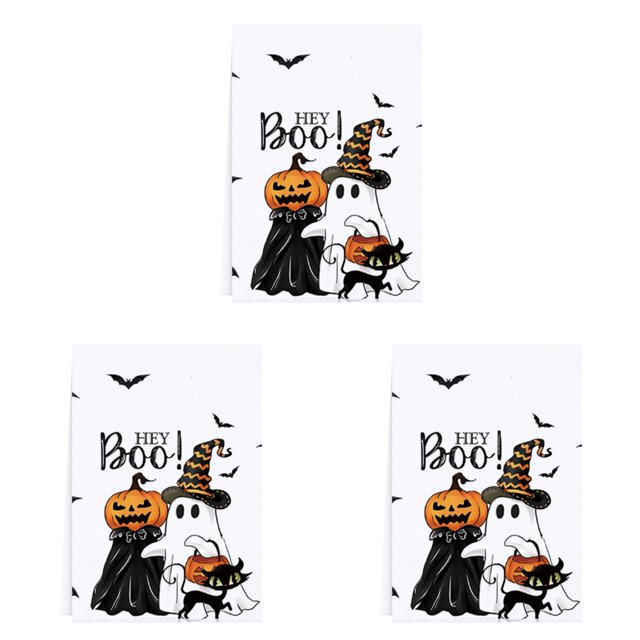 Kitchen Towel Set - Absorbent Microfiber Towels for Home Use Ideal for Drying Dishes and Bat Pumpkin Design Kitchen 2PCS,3-Pack