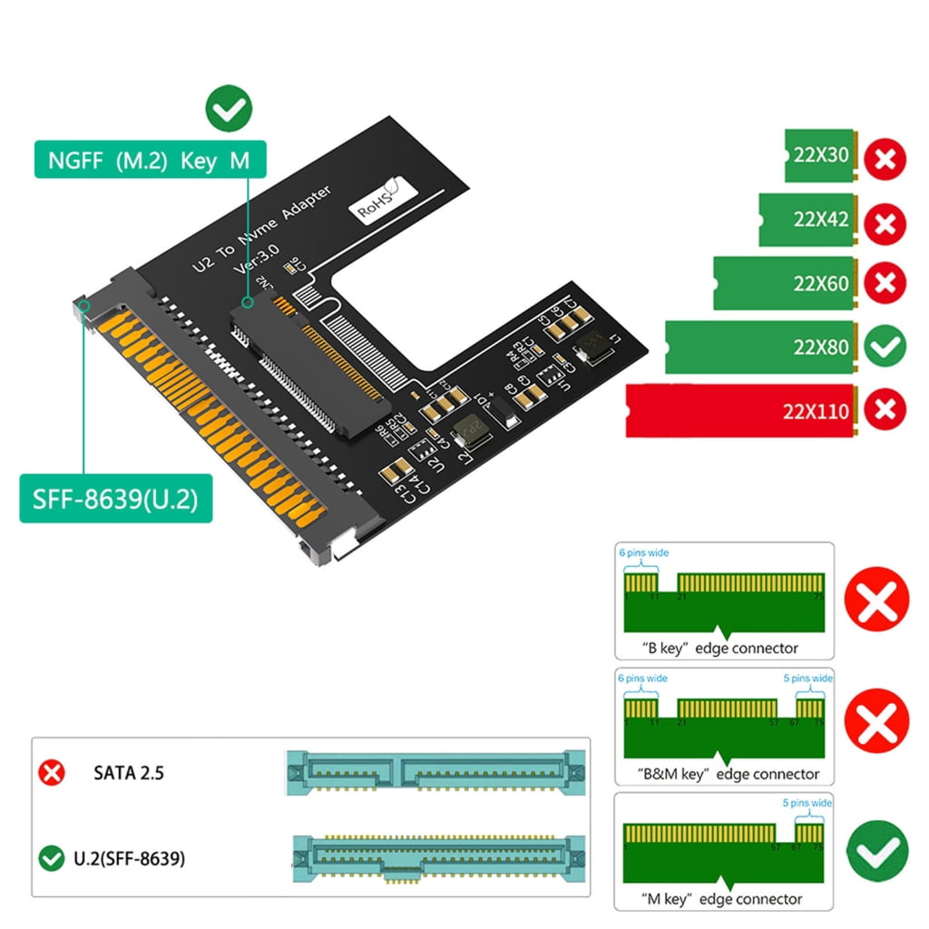 NVME PCIe M.2 Converters M.2 NVME SSDs to U.2 SFF-8639 Adapter M.2 NVMe SSDs to PCIe U.2 SFF-8639 2.5" Enclosure Case Box SSDs