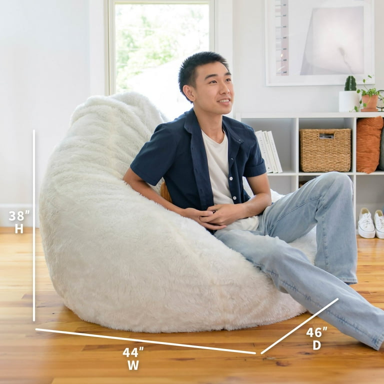 Big Joe Lotus Large Foam Filled Teardrop Bean Bag Chair Washable Ivory Short Shag Cover Soft Faux Fur 4 feet Walmart