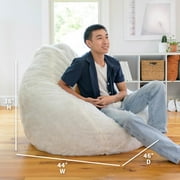 Big Joe Lotus Foam Filled Teardrop Bean Bag Chair, Ivory Short Shag, Soft Faux Fur, 4 feet Big