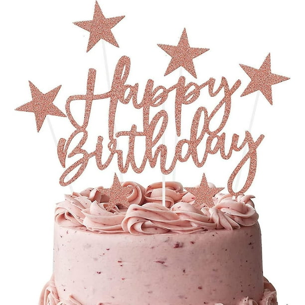 2 Kits para niña Pastel de cumpleaños Oro rosa, Globo Pastel Topper Mujer Color champán, Decoración de pastel Feliz cumpleaños Corazones Estrellas para fiesta de cumpleaños, 11 Feliz Sencillez