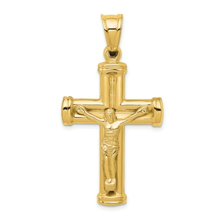 14k Yellow Gold Reversible Crucifix /cross Pendant Charm Necklace Religious Cross Latin