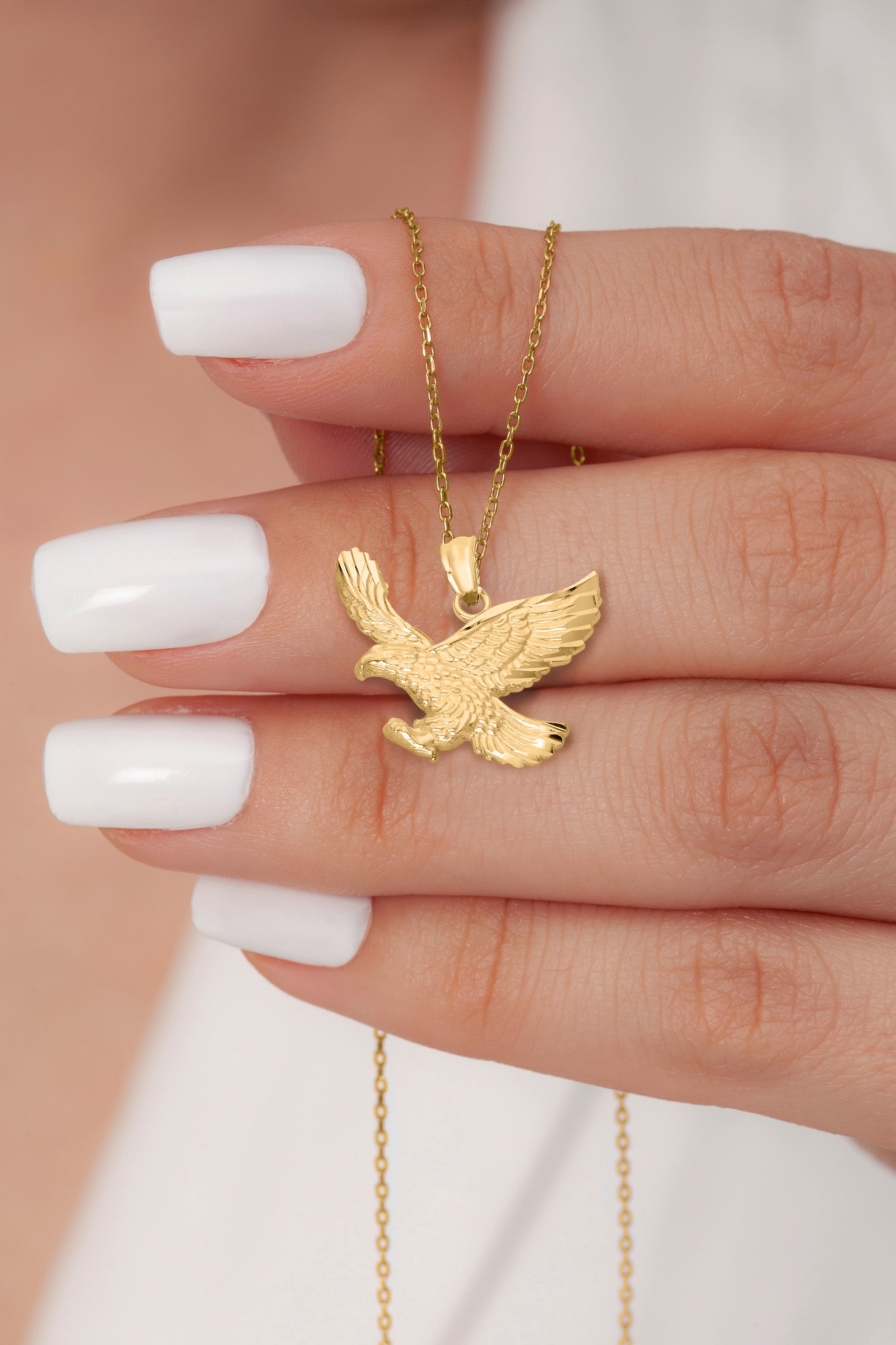 Solid 10k Gold Flying Bald Eagle Pendant - USA Jewelry for Men - Golden Fire
