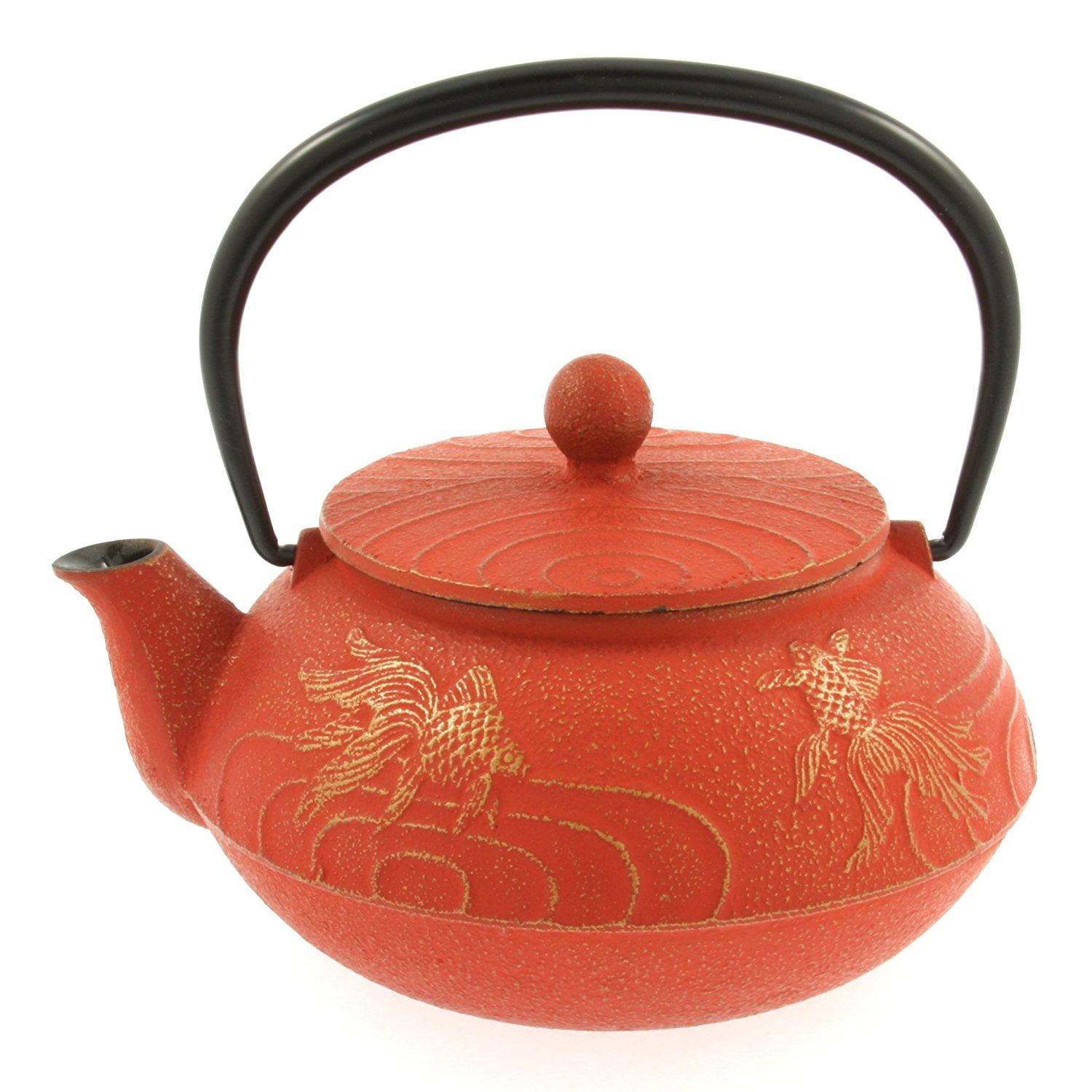 Japanese Iron Teapot Tetsubin Gold and Cinnabar Goldfish Iwachu 480
