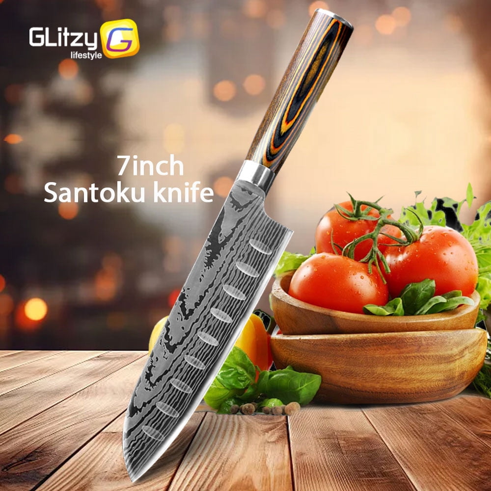 Japanese Chef Knife Set,Kitchen Knife Sets with 7" Santoku Knife,5" Santoku Slicing,5" Utility Knife,4" Paring Knife and Chicken Scissor