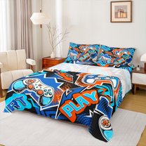 Homewish Abstract Gamepads Boy 4-Piece Full Size Sheets,Video Game Bed Sheets,Polka Dots Lightweight Sheet Sets,Breathable Home Decor