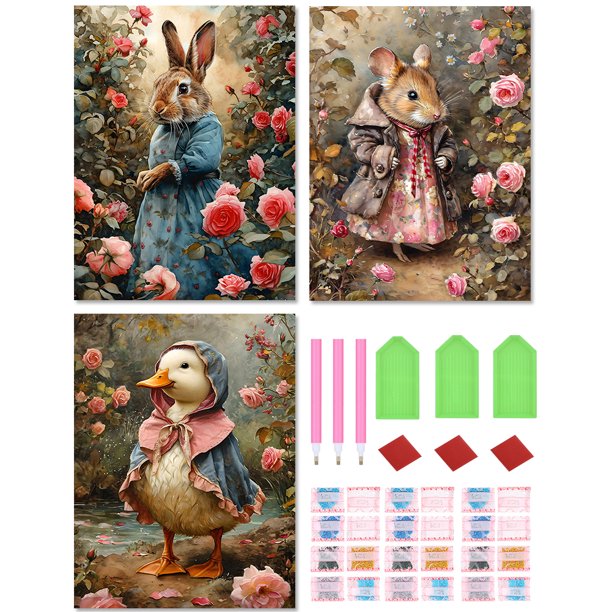 3 Piezas 5D DIY Cuentas Cuadradas Completas Kit Del Arte 35x45 Cm