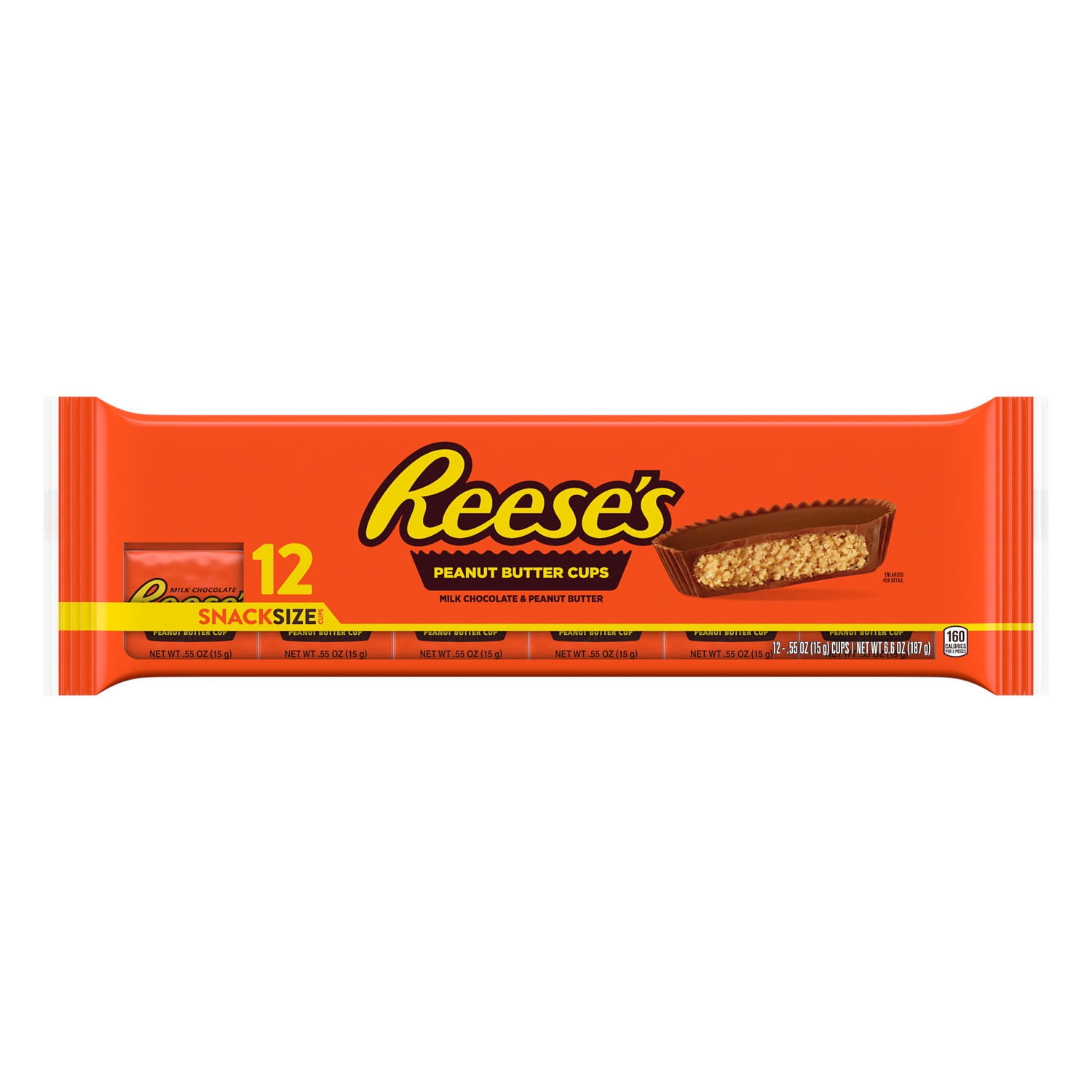 Reese's, Milk Chocolate Peanut Butter Snack Size Cups Candy, Gluten Free, 0.55 oz, Packs (12 Ct)