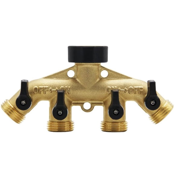 4 Way Brass Hose Splitter, 3/4" Brass Hose Faucet Manifold, Garden Hose Adapter Connector