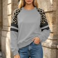 thumbnail image 2 of JIAYUE Women's Sweatshirt Crew Neck Long Sleeves Leopard Color Block Sleeve Stripe Detail Pullover Top for Fall Festival, 2 of 4