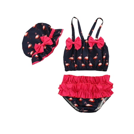 

ZAXARRA Baby Girls 3Pcs Swimsuit Flamingo Print Swimwear Beachwear