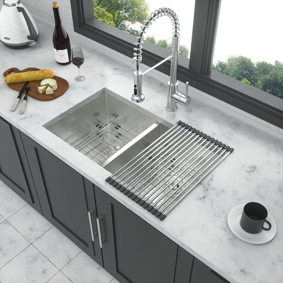 Kitchen Sink 16 Gauge Stainless Steel 32x18 inch Undermount Double Bowl Kitchen Sink (50/50) with 9 Inch Deep Sink,Stainless Steel Kitchen Sink