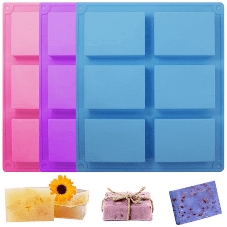

Silicone Soap Molds 6 Cavities DIY Handmade Soap Moulds - Cake Pan Molds for Baking Biscuit Chocolate Mold Silicone Soap Bar Mold for Homemade Craft 3pcs Pink Purple Blue
