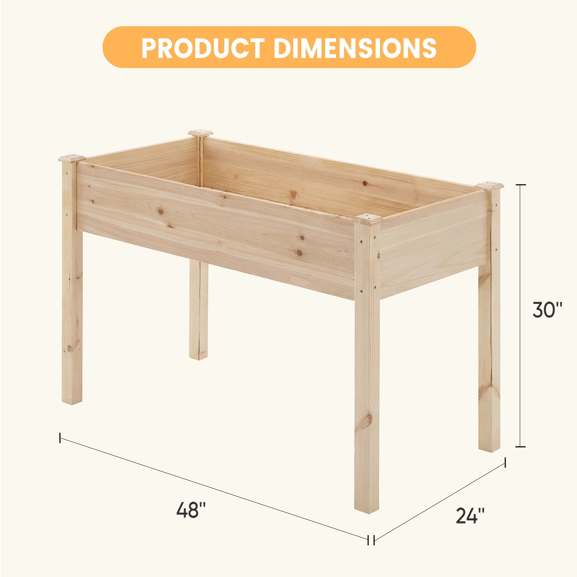 EDX Wooden Raised Garden Bed, Outdoor Planter Box Kit for Vegetables, Flowers and Herbs,Natural Wood Color